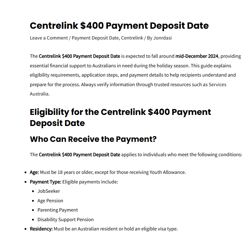 Centrelink $400 Payment Deposit Date, Centrelink $400 payment deposit date process infographic.